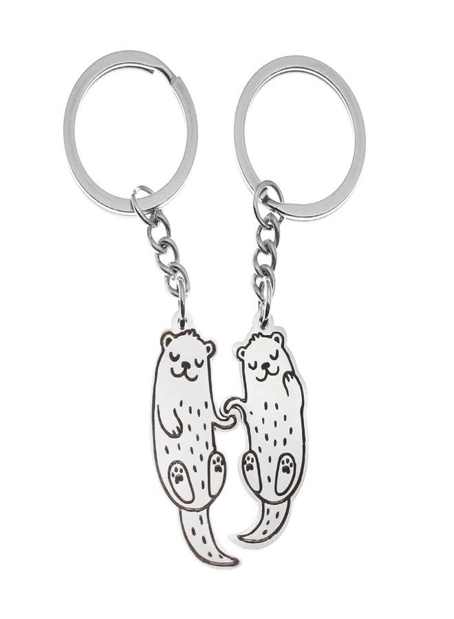 Saccgt 2 Pack Cute Animal Keychain Set Car Keychain Otters Key Holder Stainless Steel Bag Pendant Gift for and Couples Stainless Steel, As Pic Shows - Image 1